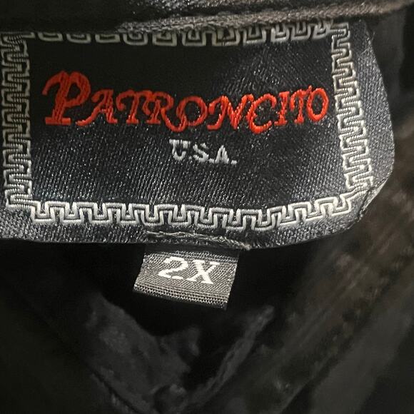 Vintage Patroncito Button Up Shirt Men XL All Black XXL Sleeve Gothic Y2K Cross - Picture 8 of 8